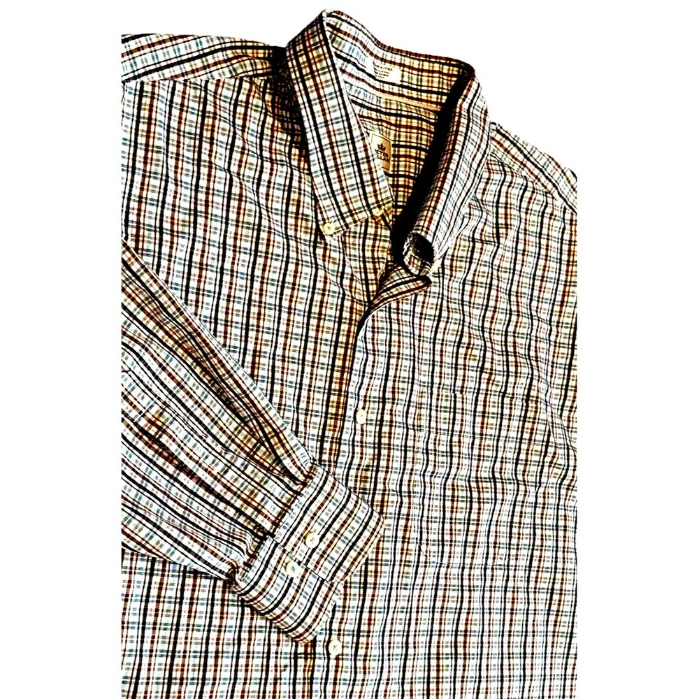 Peter Millar Mens XXLarge/ Tall Button Down Shirt Blue Brown Plaid Long Sleeve - Picture 1 of 7